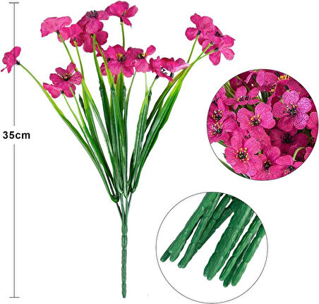 6lı Set Yapay Çiçek Sazlı Mine Fuşya Renk 5 Dallı 33cm