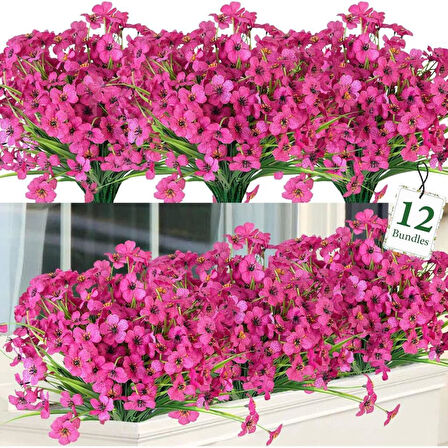 6lı Set Yapay Çiçek Sazlı Mine Fuşya Renk 5 Dallı 33cm