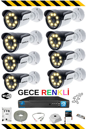 SNRELK HAMA 8 KAMERALI WARM LIGHT 5MP 1TB RENKLİ GÜVENLİK KAMERASI SET