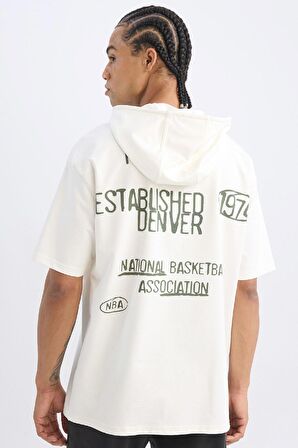 DeFactoFit NBA Denver Nuggets Oversize Geniş Kalıp Kapüşonlu Sırt Baskılı Kısa Kollu Tişört C9250AX24AUER105