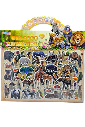 Sticker Kabartmalı Çantalı iki Sayfalı Sticker Seti (SW-024) - 24x15 cm - Orman Hayvanları