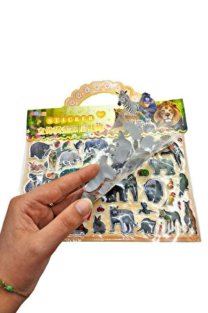 Sticker Kabartmalı Çantalı iki Sayfalı Sticker Seti (SW-024) - 24x15 cm - Orman Hayvanları