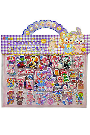 Sticker Kabartmalı Çantalı iki Sayfalı Sticker Seti (SW-021) - 24x15 cm - Sevimli Tavşanlar