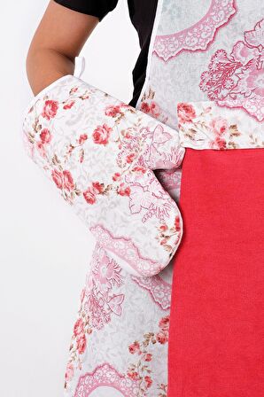 Flower 4lü Set Mutfak Önlüğü Havlulu Mutfak Önlüğü Fırın Eldiveni Ve Tutacak