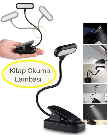 Ledli Klipsli Mini Kitap Okuma Lambası Mandallı Pilli Masa Lambası Kitap Okuma Işığı Akrobat Kıskaçl