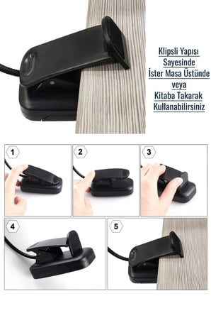 Ledli Klipsli Mini Kitap Okuma Lambası Mandallı Pilli Masa Lambası Kitap Okuma Işığı Akrobat Kıskaçl