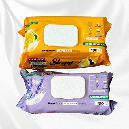 Doğal Lavanta Yağı ve Doğal Limon Yağı Özlü Yüzey Temizlik Havlusu 100'lü 2x100 200 Yaprak