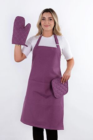 Simple 3'lü Set Ayar Askılı Cepli Mutfak Önlüğü Seti (2 ELDİVEN) Şef Garson Kafe Aşçı Barista