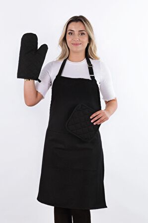 Simple 3'lü Set Ayar Askılı Mutfak Önlüğü Seti (ELDİVEN, TUTACAK)