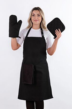Simple 3'lü Set Ayar Askılı Mutfak Önlüğü Seti (ELDİVEN, TUTACAK)