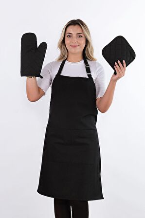 Simple 3'lü Set Ayar Askılı Mutfak Önlüğü Seti (ELDİVEN, TUTACAK)
