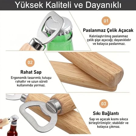 Açacak Ahşap Saplı Şişe Açacağı Kapak Açıcı Soda , Gazoz Açacağı Şişe Açacak 14 Cm  47 Gram  Dekorat