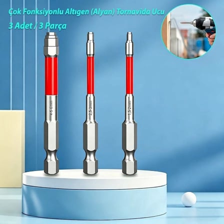 3'lü Set S3 Titanyum Kaplama Altıgen Alyan Tornavida Ucu 1,5-6 Mm Güçlü Mıknatıslı 65 Mm Matkap Ucu 