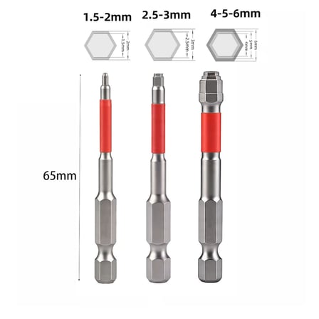 3'lü Set S3 Titanyum Kaplama Altıgen Alyan Tornavida Ucu 1,5-6 Mm Güçlü Mıknatıslı 65 Mm Matkap Ucu 