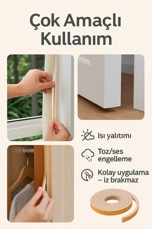  5 Adet x 5 mt= 25 METRE Yapışkanlı Pencere Bandı Soğuk ve Toz Geçirmez İzolasyon Isı Yalıtım Sünger