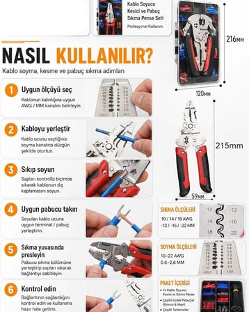 Katlanır Kompakt Tasarım Çok Fonksiyonlu Kablo Sıyırma Ve Sıkma Pensesi – Kırmızı Kablo Sıyırıcı Kab