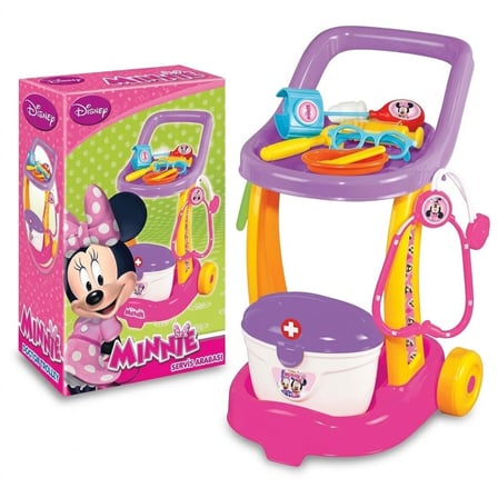 10 Parça Minnie Mouse Doktor Seti Oyuncak Servis Arabası Aksesuarlı Set