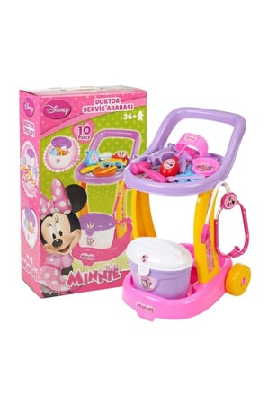 10 Parça Minnie Mouse Doktor Seti Oyuncak Servis Arabası Aksesuarlı Set