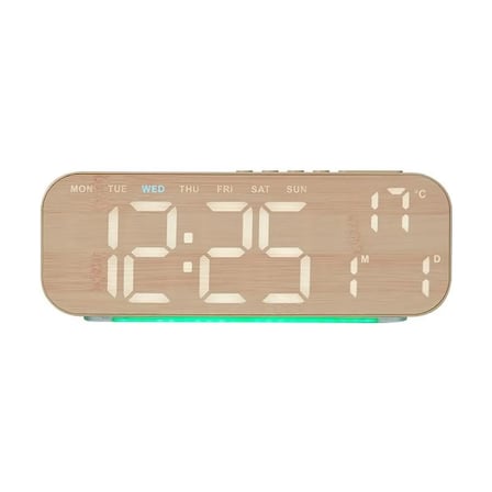 Büyük Ekranlı Ahşap Desenli Dijital Masa Saati 24x9x3 Cm Alarm Çalar Saat Rgb Renkli Led Işıklı Usb 