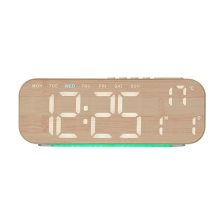 Büyük Ekranlı Ahşap Desenli Dijital Masa Saati 24x9x3 Cm Alarm Çalar Saat Rgb Renkli Led Işıklı Usb 