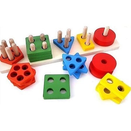 Doğal Ahşap Eğitici Oyuncak Dikdörtgen 5'Li Sütun Geometrik Şekil Ahşap Oyuncak Geliştirici Oyuncak