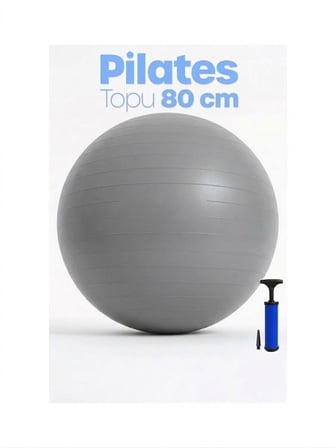 80 Cm Pilates Topu Büyük Boy Kalın Pompalı GRİ Renk Yoga Pilates Topu Plates Topu
