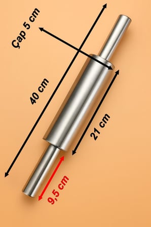 40 Cm Paslanmaz Metal Çelik Merdane Ergonomik Kulplu Çelik Profesyonel Hamur Açma Merdanesi Oklava