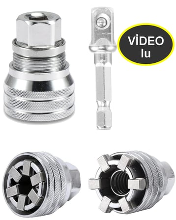 2 Parça Evrensel Ayarlanabilir Lokma Anahtar Seti 10-19 Mm 3/8'' Matkap Adaptörlü Somun Sökme Aparat