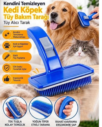 Kendini Temizleyen Kedi Köpek Tüy Tarağı Basmalı Tüy Toplama Ve Bakım Fırçası Köpek Tarağı  Kedi Tar