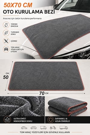 70x50 Cm Büyük Boy Mikrofiber Oto Yıkama Ve Araba Kurulama Bezi Ekstra Su Emici Temizlik Bezi