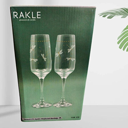  Rakle Dragonfly Desenli 2'li Ayaklı Meşrubat,Su Bardağı Seti 195 cc