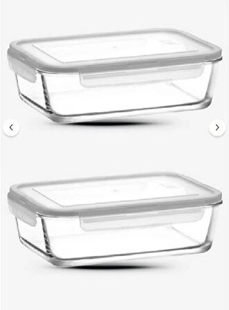 L av Cam Büyük Dikdörtgen Kilitli Saklama Kabı - 1200 cc - 2'li Set