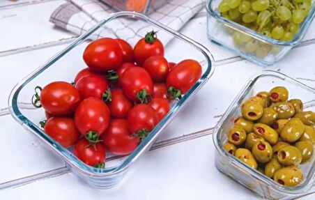 L av Cam Büyük Dikdörtgen Kilitli Saklama Kabı - 1200 cc - 2'li Set