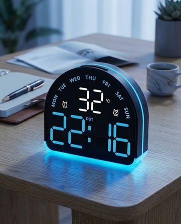 LED Dijital Alarm Saati Sıcaklık Tarih Gün Göstergeli Ortam Aydınlatmalı Çift Ekranlı Masa Saati Gec
