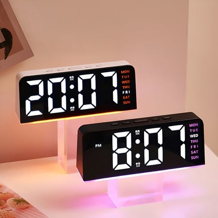 Dijital Led Alarm Saati, Tarih Göstergeli, Çift Alarm Gece Lambası Masa Saati  Saatli Gece Lambası