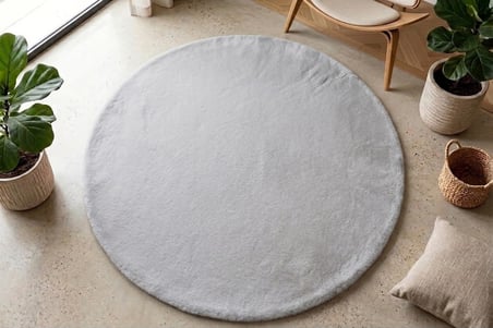 Tavşan Tüyü Düz Gri Yuvarlak Yumuşak Yıkanabilir Tabanlı Peluş Halı 100X100