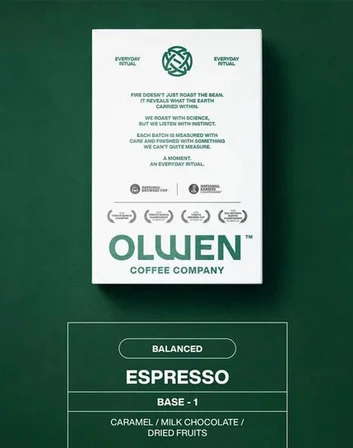OLWEN Espresso Çekirdek Kahve Kahve Base 1 - 1 Kg (Kurutulmuş sarı meyveler,Sütlü çikolata,Karamel)