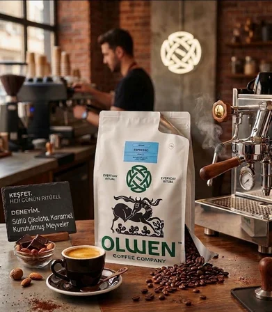 OLWEN Espresso Çekirdek Kahve Kahve Base 1 - 1 Kg (Kurutulmuş sarı meyveler,Sütlü çikolata,Karamel)