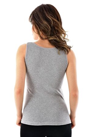 Kadın Gri Pamuklu Geniş Askılı 12li Atlet