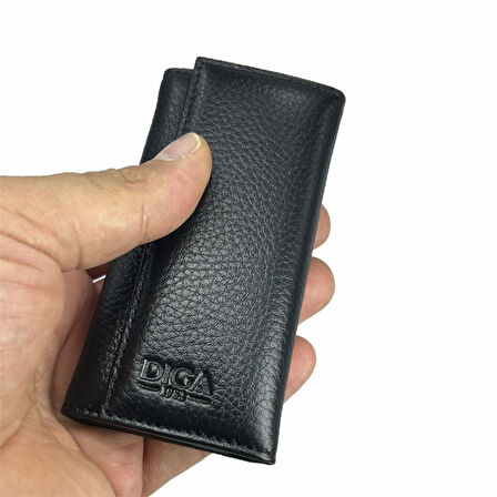 Hakiki Deri Organizer Dikey Anahtarlık Siyah