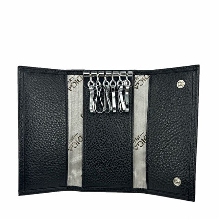 Hakiki Deri Organizer Dikey Anahtarlık Siyah