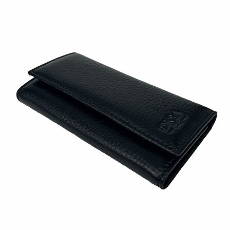 Hakiki Deri Organizer Dikey Anahtarlık Siyah