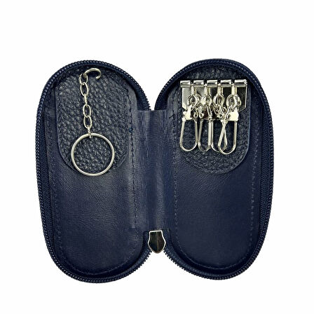 Hakiki Deri Fermuarlı Anahtarlık Şık ve Fonksiyonel Lacivert