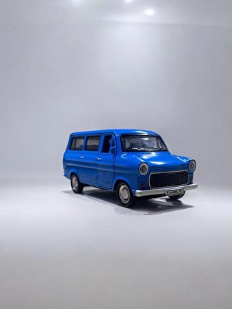 Nostaljik Metal Çek Bırak Ford Sesli ve Işıklı Minibüs Mavi ( 1/36 Ölçek )