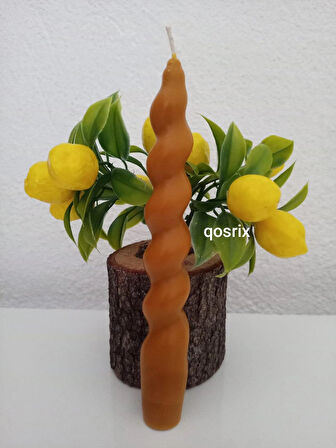 qosrix Hardal Sarısı Italyan Burgulu Şamdan Soya Mumu Doğal Kokulu Çubuk Konik Burgu Spiral Mum Dekoratif 1 Adet
