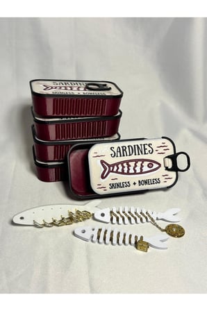 Sardalya Konservesi Sardines Takı Kutusu - Bordo, Bej, Beyaz, Siyah