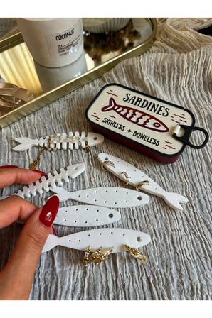 Sardalya Konservesi Sardines Takı Kutusu - Bordo, Bej, Beyaz, Siyah