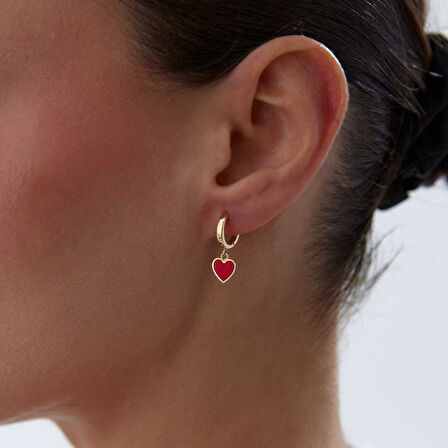 Kırmızı Kalp Sallantılı Küpe