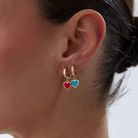 Kırmızı Kalp Sallantılı Küpe