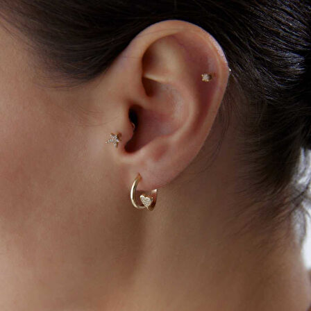 Taşlı Kalp Cleat Küpe